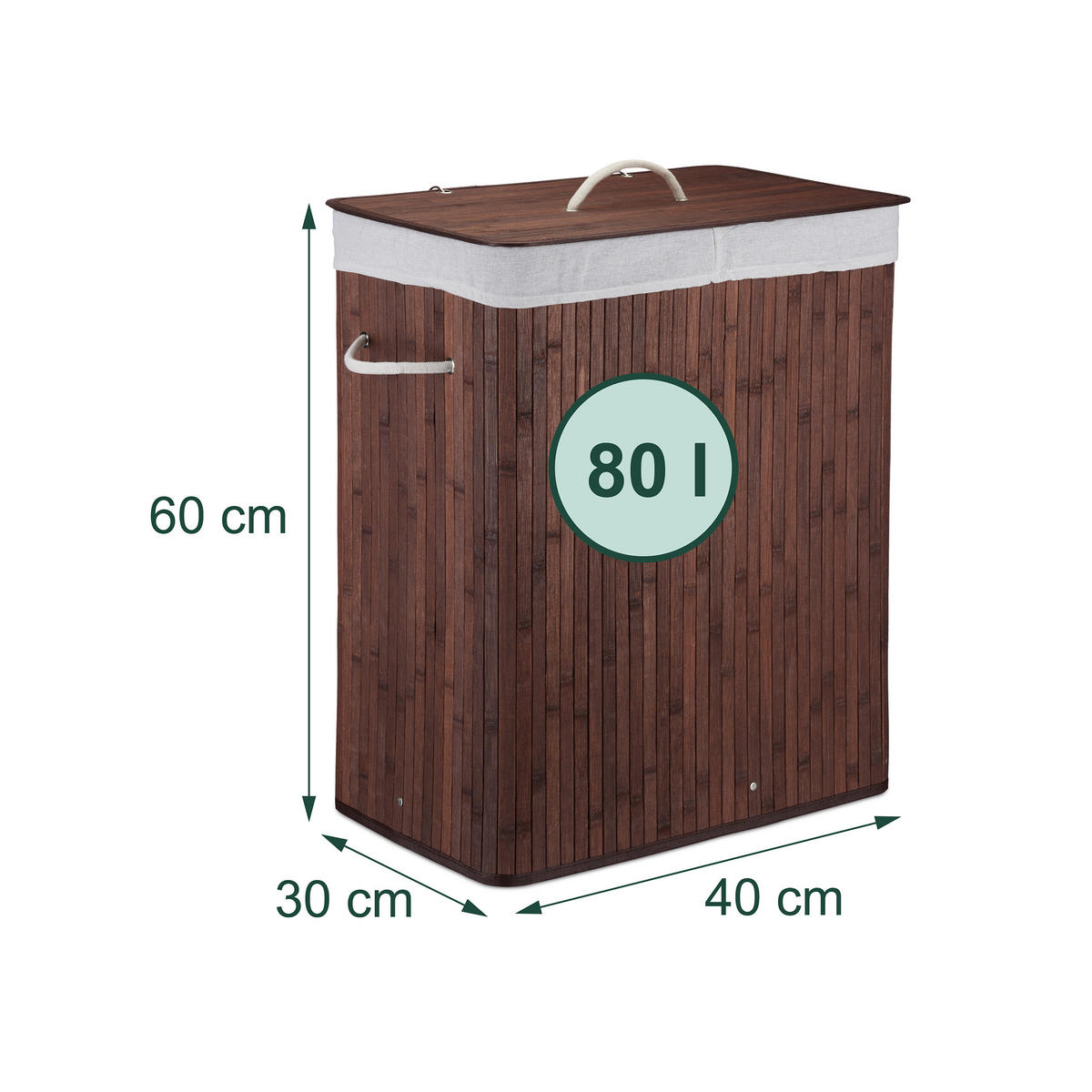 WÄSCHEKORB - Dunkelbraun, Holz/Textil (40/60/30cm) - Relaxdays