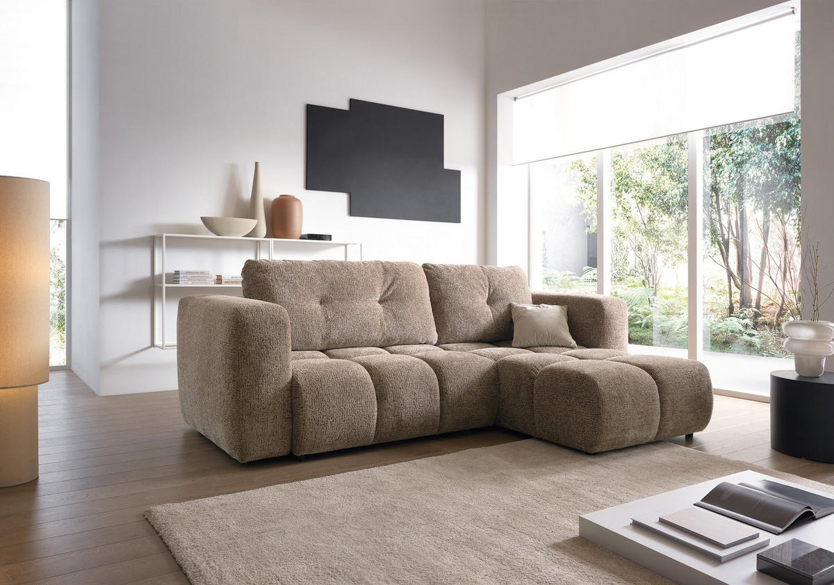 ECKSOFA ARTE 02 Braun Chenille mit Schlaffunktion - Braun, Holz (273/176cm) - MASSENO