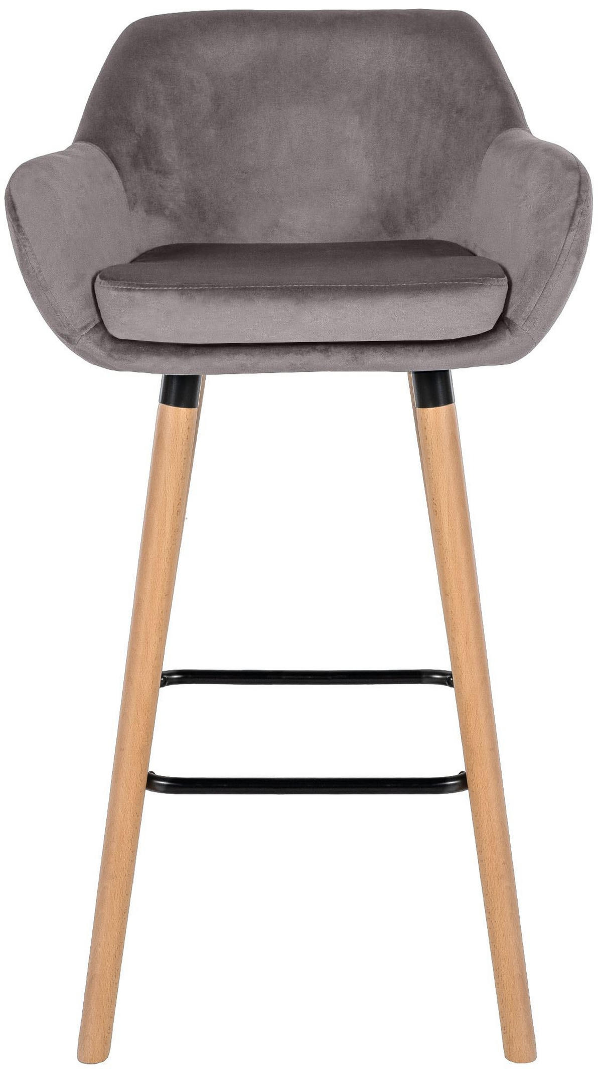 BARHOCKER 2er Set Samt Grau - Eukalyptusholzfarben/Grau, Holz/Textil (51/101/50cm) - CLP