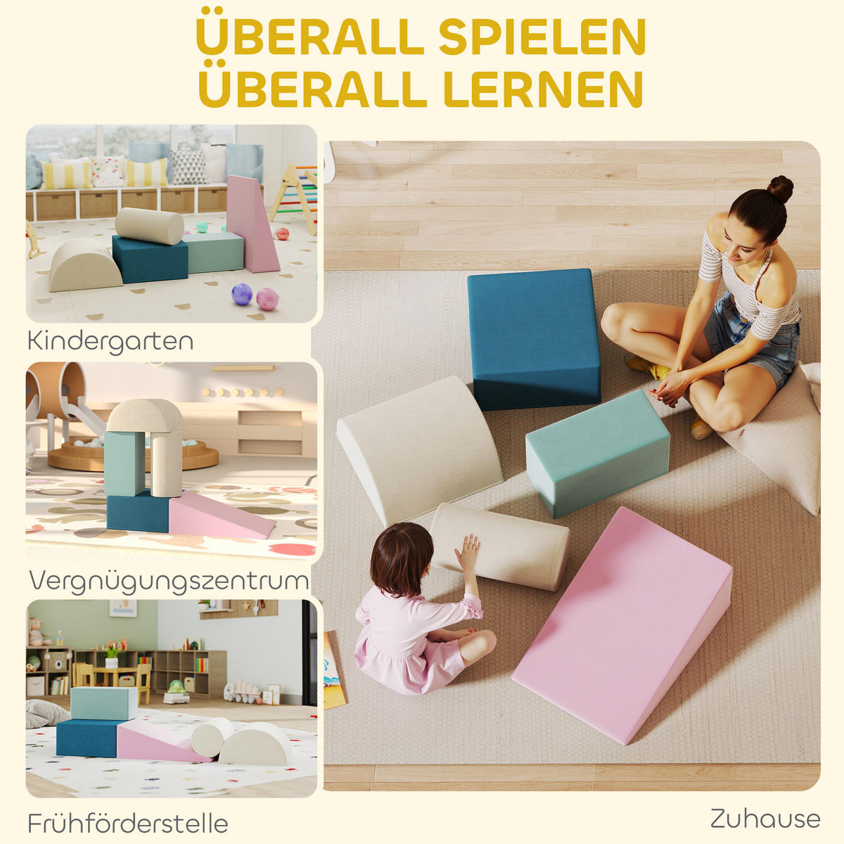 KINDER Schaumstoff Bausteine 5er Set Riesenbausteine Klettern mit Samtoptik - Multicolor, Textil (40.6/61cm) - AIYAPLAY