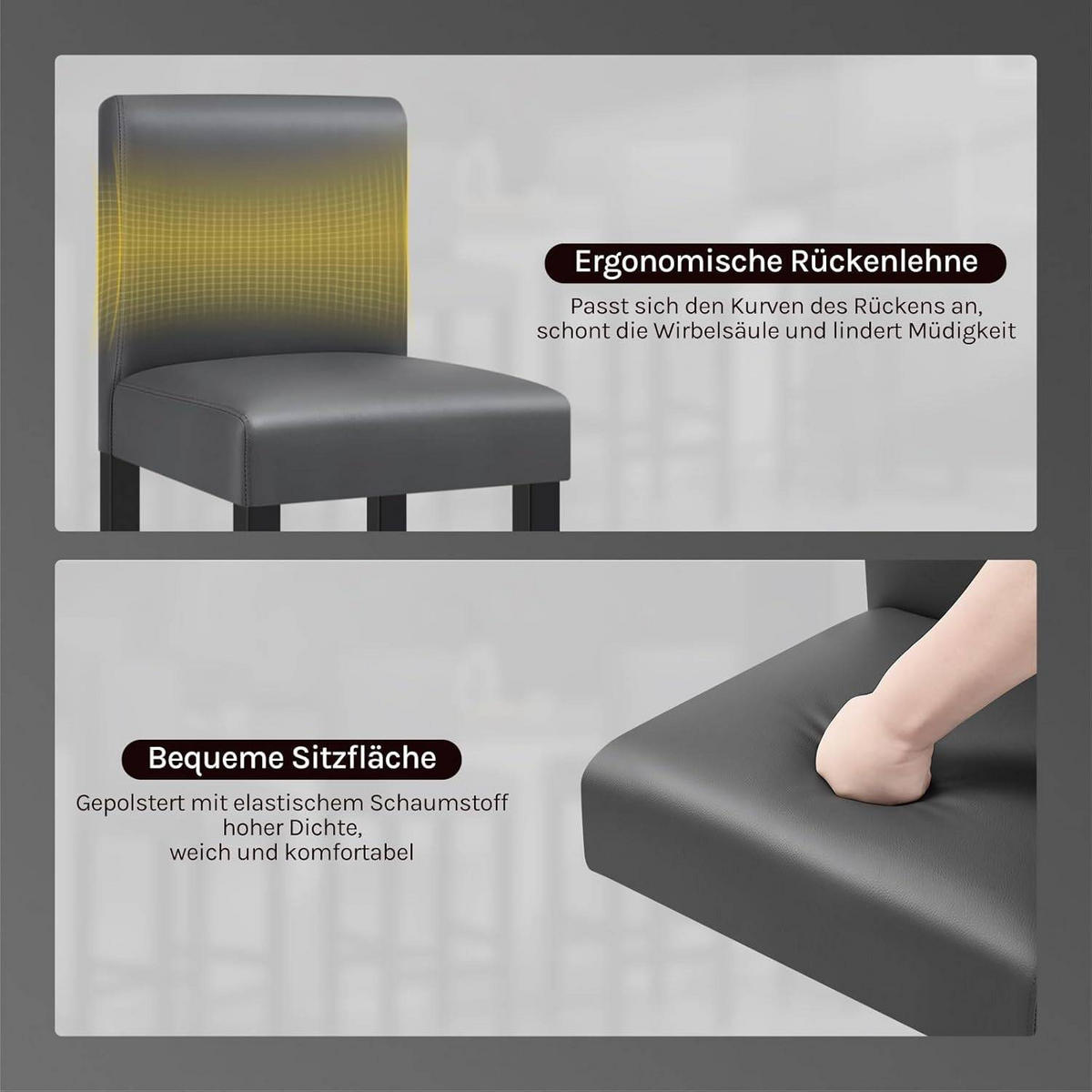 BARHOCKER 2er Set, Massivholz, Antirutschgummi, Kunstleder - Grau, Holz (41.5/110.5/48cm) - Woltu