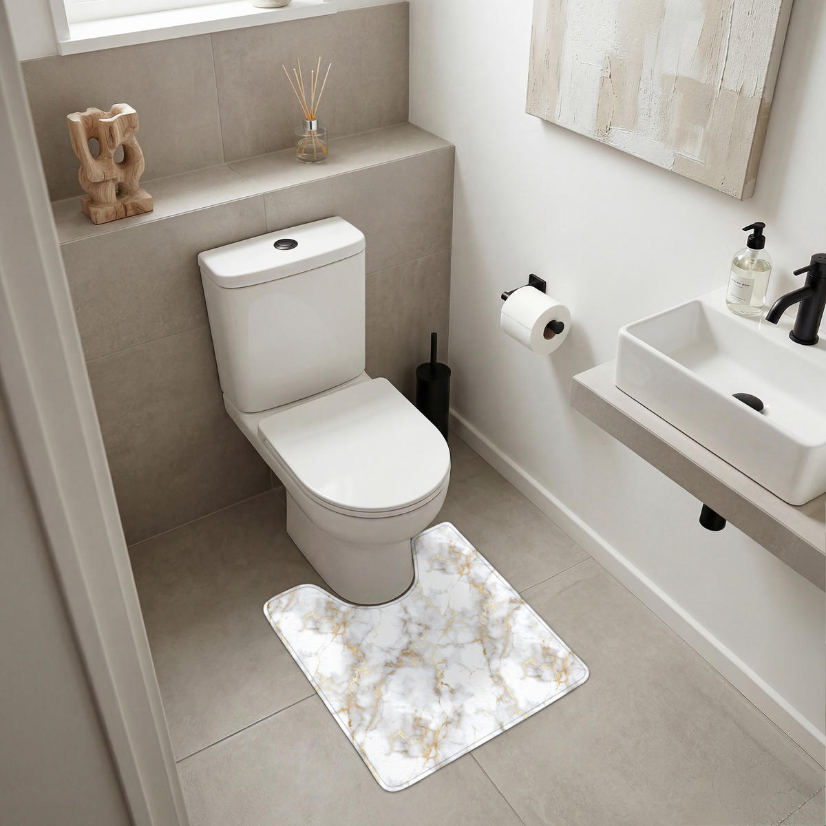 WC PŘEDLOŽKA Zlaté žilky - Mramor - Bílý 55x60 cm - bílá, textil/plast (55/1cm) - OnlyWow