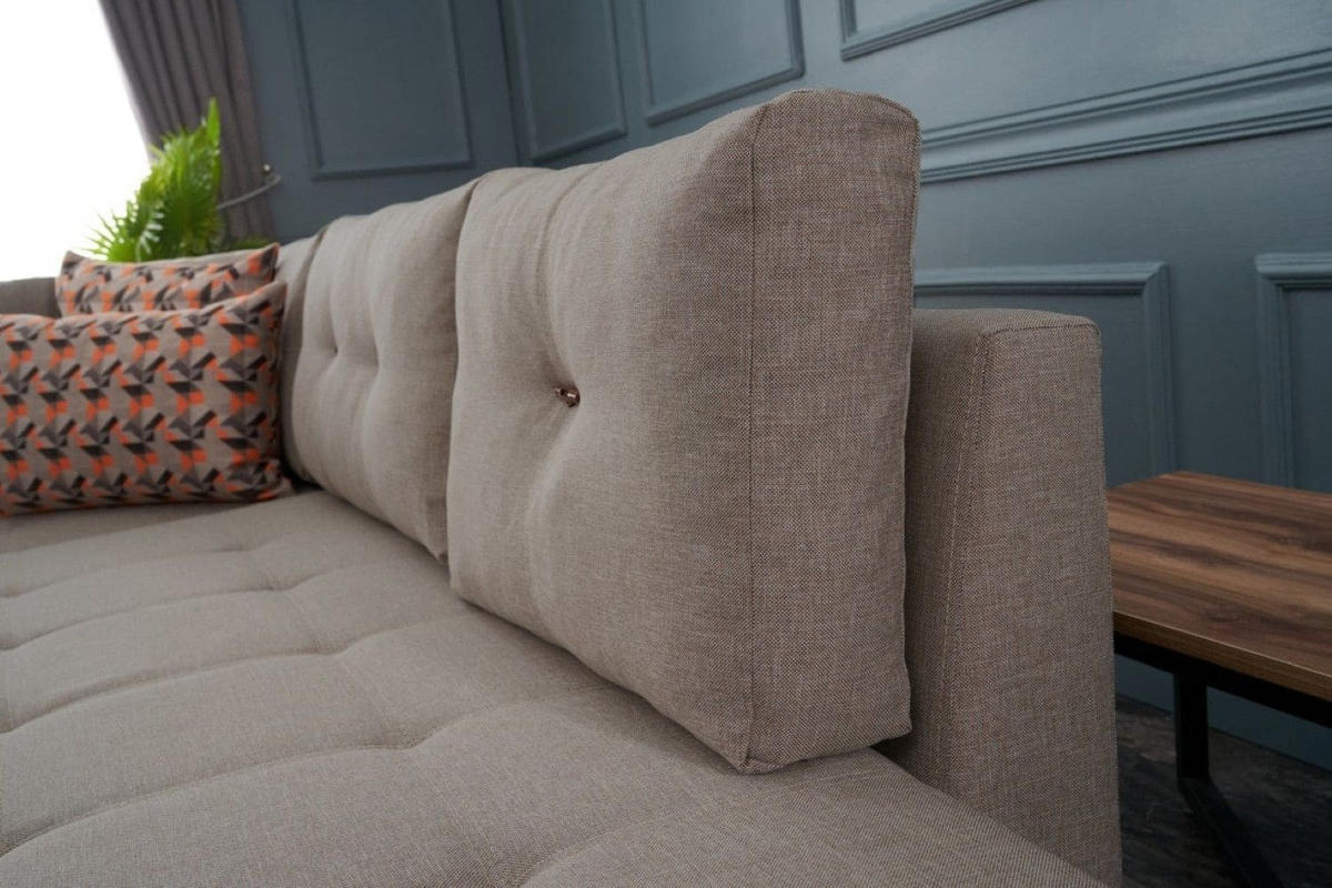 ECKSOFA mit rollbarer Schlaffunktion - Beige/Walnussfarben, Holzwerkstoff/Kunststoff (280/206cm) - myHomelando