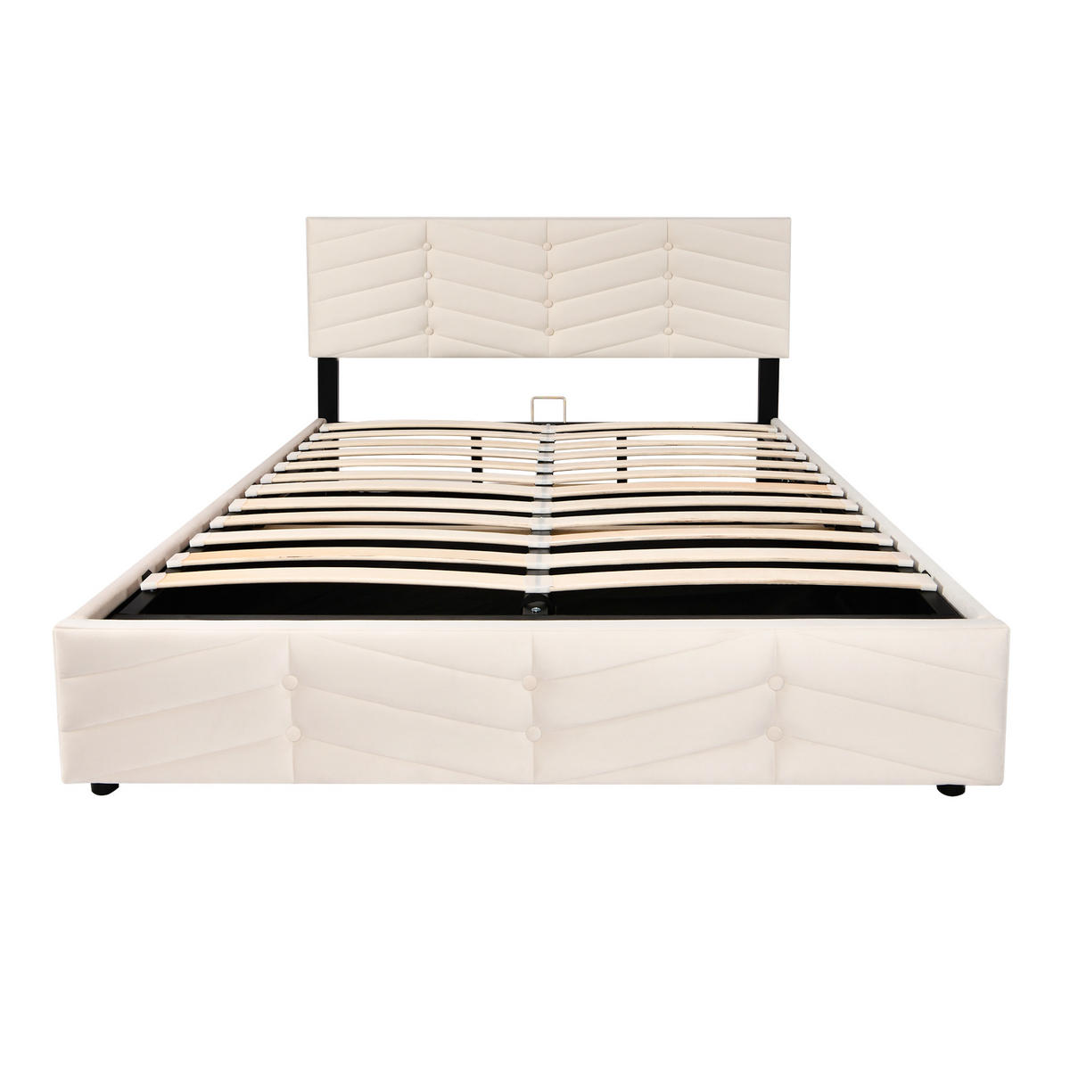 POLSTERBETT 140/200 cm beige mit höhenverstellbarem Kopfteil und Lattenrost - Beige, Textil (140/200cm) - OKWISH