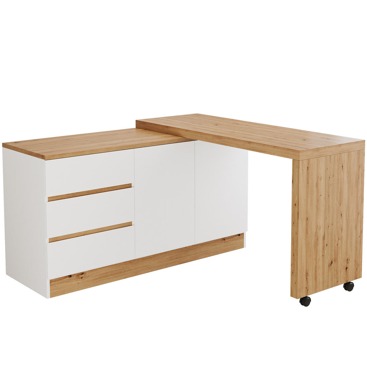 SCHREIBTISCH Klappbar mit Rollen Drehbar Weiß Eiche Modern - Multicolor, Holzwerkstoff (50/120/78cm) - FLIEKS