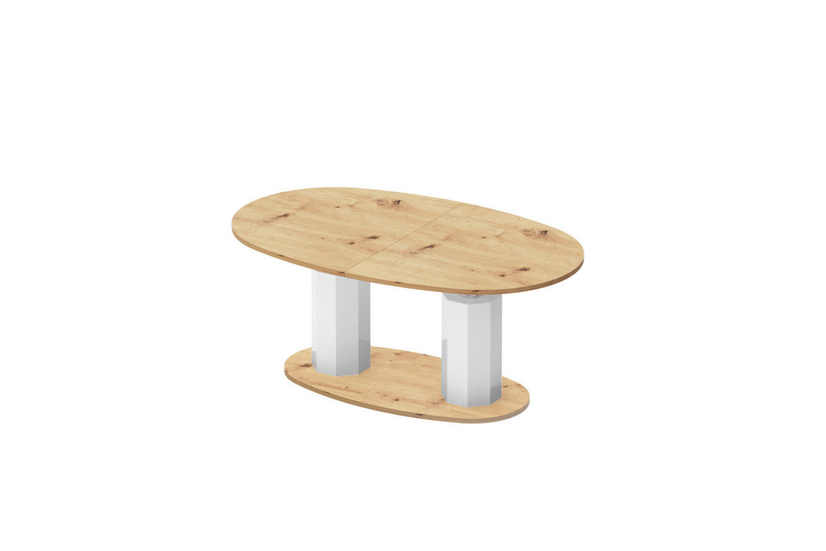 COUCHTISCH Eiche Artisan Weiß Hochglanz oval ausziehbar höhenverstellbar - Weiß Hochglanz/Eiche Artisan, Holzwerkstoff (80/130/54cm) - designimpex