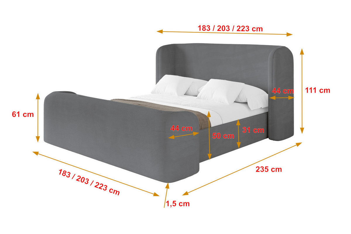 POLSTERBETT mit Bettkasten, Fußteil und Lattenrost, Boxbett ohne Matratze - ESTI-Z 160x200 Dunkelgrau - Anthrazit, Holzwerkstoff/Textil (160/200cm) - ALTDECOR