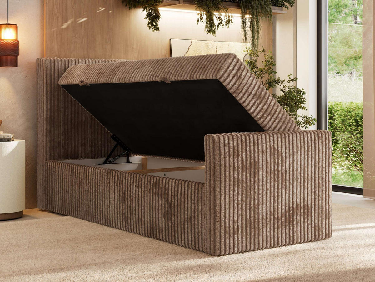 BOXBETT TILIANO DUO 90/200 - Braun Cord - H4 - Topper Visco - Links Seite - Braun, Textil (90/200cm) - MKS