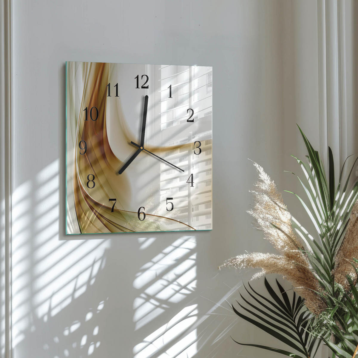 WANDUHR 30x30 cm - Abstraktion - Braun, Glas (30/30/0.4cm) - TULUP