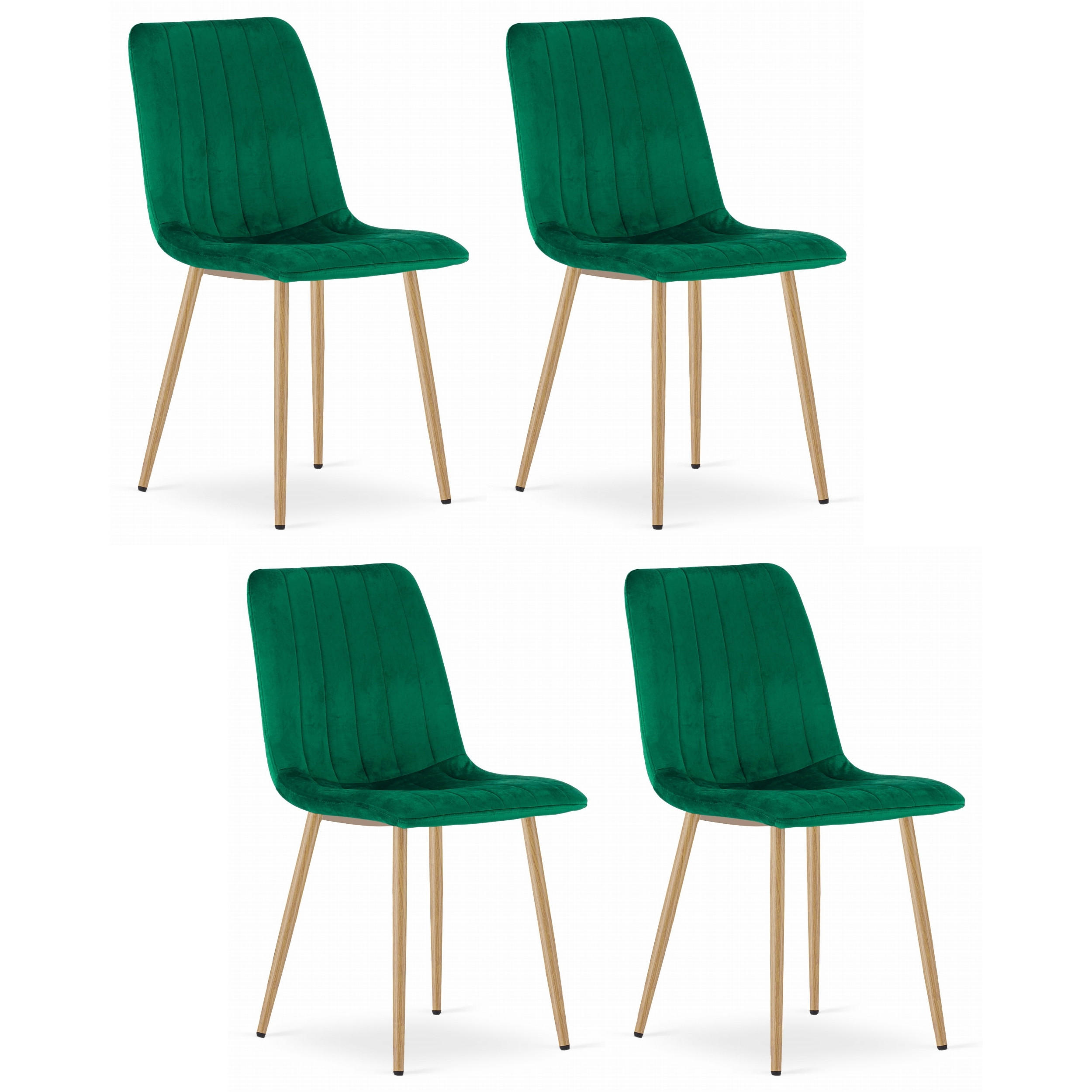 STUHL ORSARA 4-er Set, Grün, Metallbeine in Holzfarbe, mit Samtstoff gepolstert - Grün, Textil/Metall (43/90/51cm) - Komodee