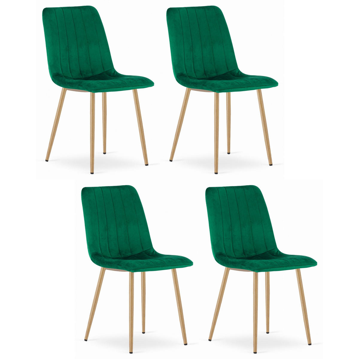 STUHL ORSARA 4-er Set, Grün, Metallbeine in Holzfarbe, mit Samtstoff gepolstert - Grün, Textil/Metall (43/90/51cm) - Komodee