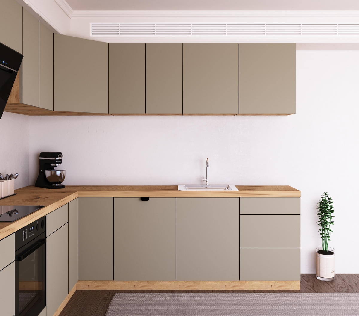 WINKELKÜCHE 320cm x 260cm- Langen KL14-M320 - in Beige/Matt - Beige, Holz/Holzwerkstoff (580/212/58cm)