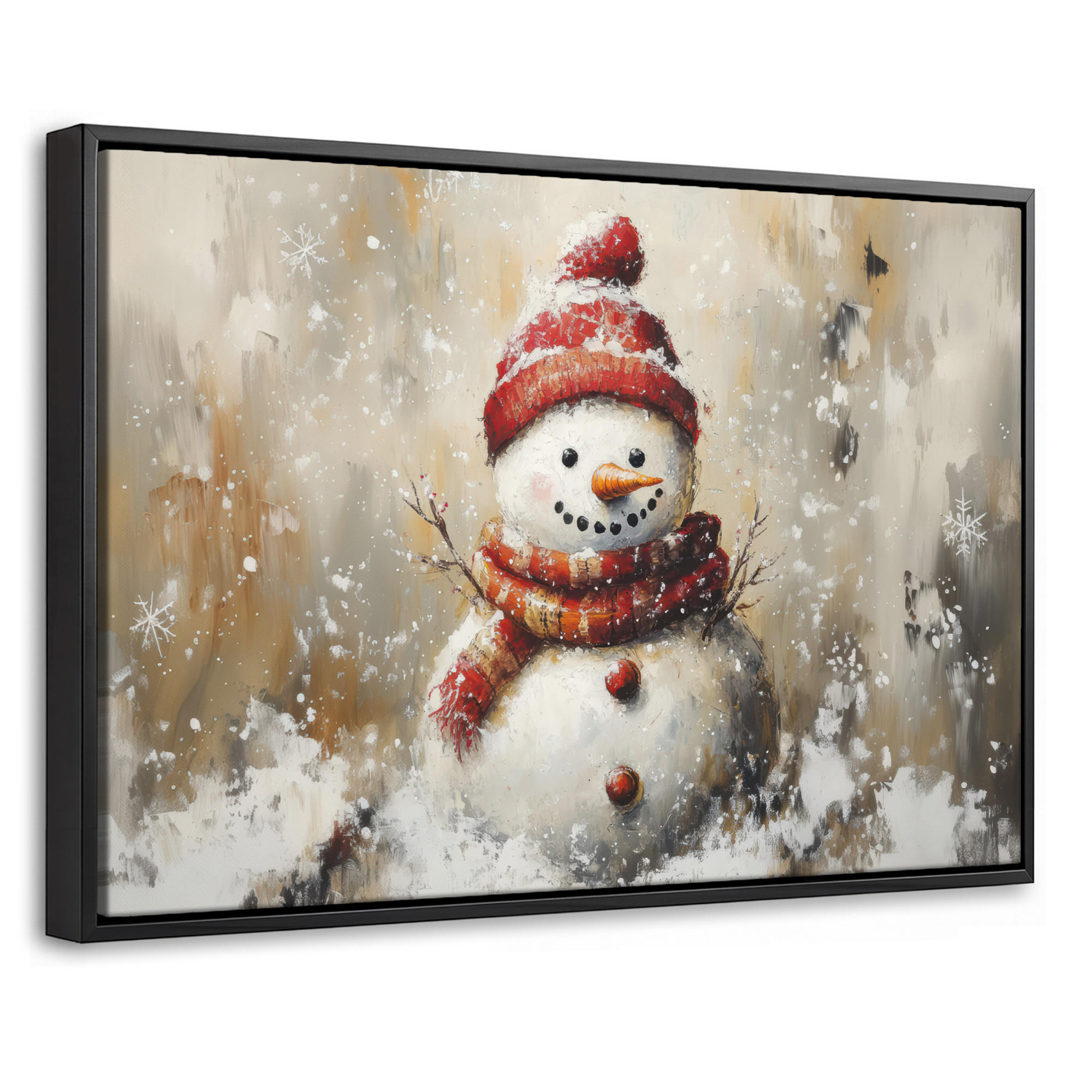 LEINWAND Bilder mit Rahmen - Schneemann - Winter - Schnee - Beige - 30x20 - Weiß, Textil (30/20cm) - MuchoWow