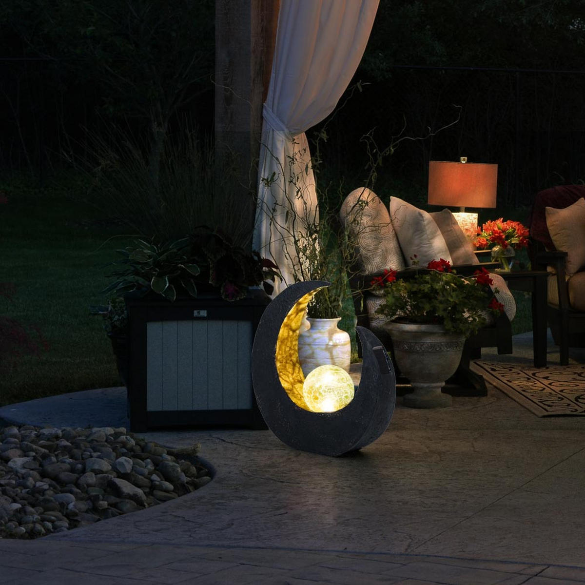 LED AUSSENLEUCHTE Mond Crackle-Glas Schwarz 2er Set - Schwarz, Glas (29.4/9/30.5cm)