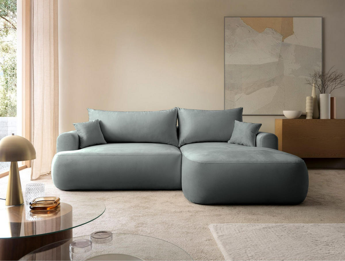 ECKSOFA Ovo Grau mit wasserabweisendem Samtbezug - Schwarz/Grau, Kunststoff/Textil (260/165cm) - Selsey