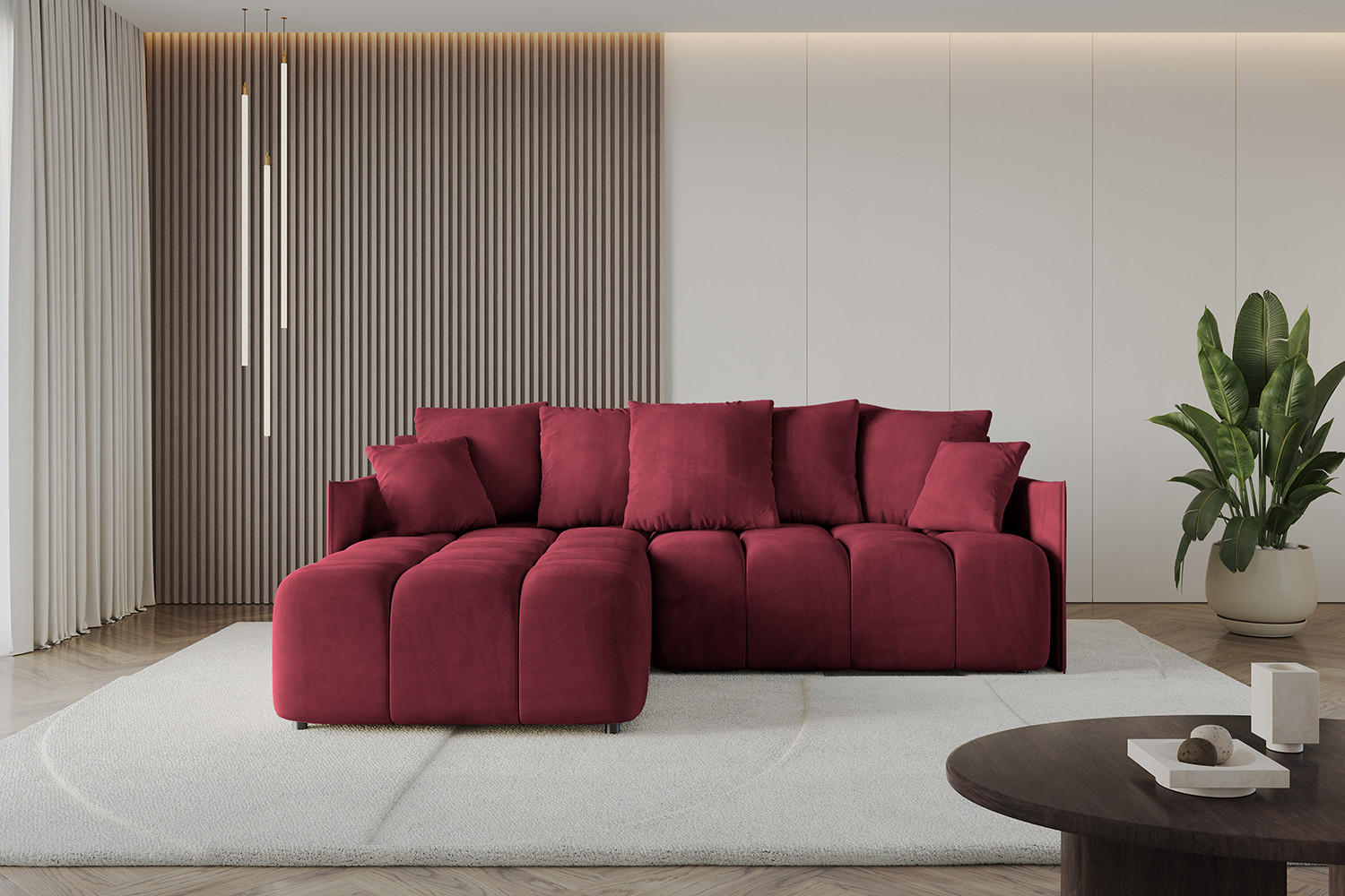 ECKSOFA mit Schlaffunktion und Bettkasten LONLI-L 242x175x88 Bordeaux Velours - Bordeaux, Holzwerkstoff/Kunststoff (242/175cm) - ALTDECOR