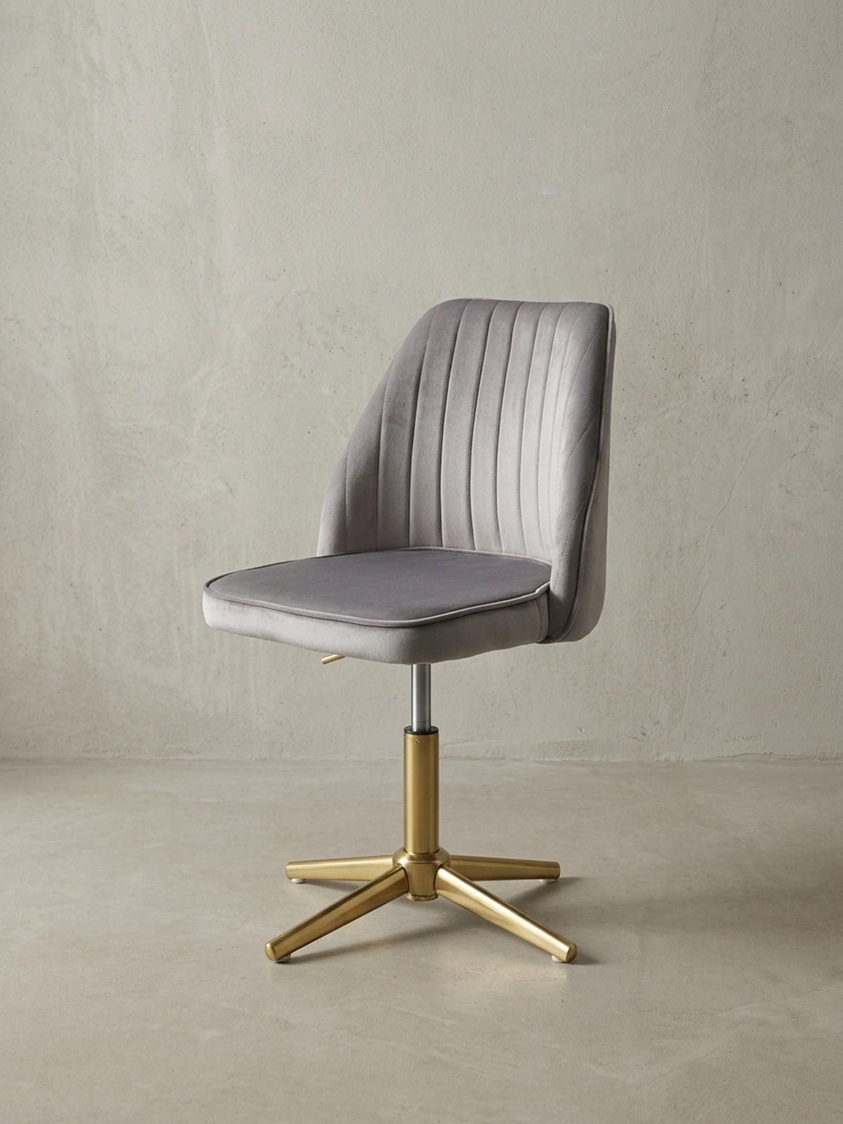 DREHSTUHL Samt mit Höhenverstellung, Eisenfuß und 360° Drehfunktion TANARO, Grau 60x60x100 cm - Goldfarben/Grau, Textil/Metall (60/100/60cm) - KADIMA DESIGN