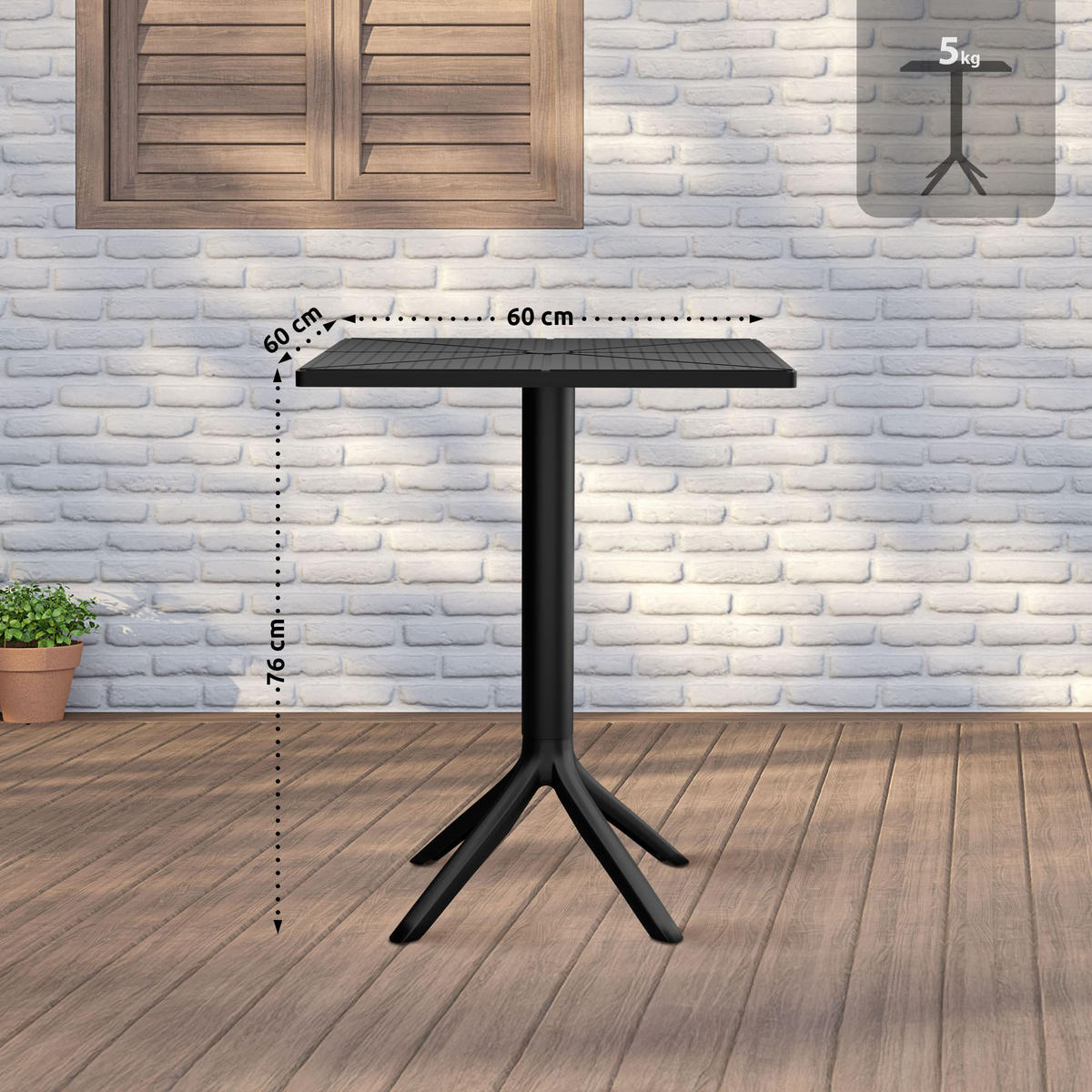GARTENTISCH eckig 60/60/76 cm Kunststoff Schwarz - Schwarz, Kunststoff (60/60/76cm) - CLP