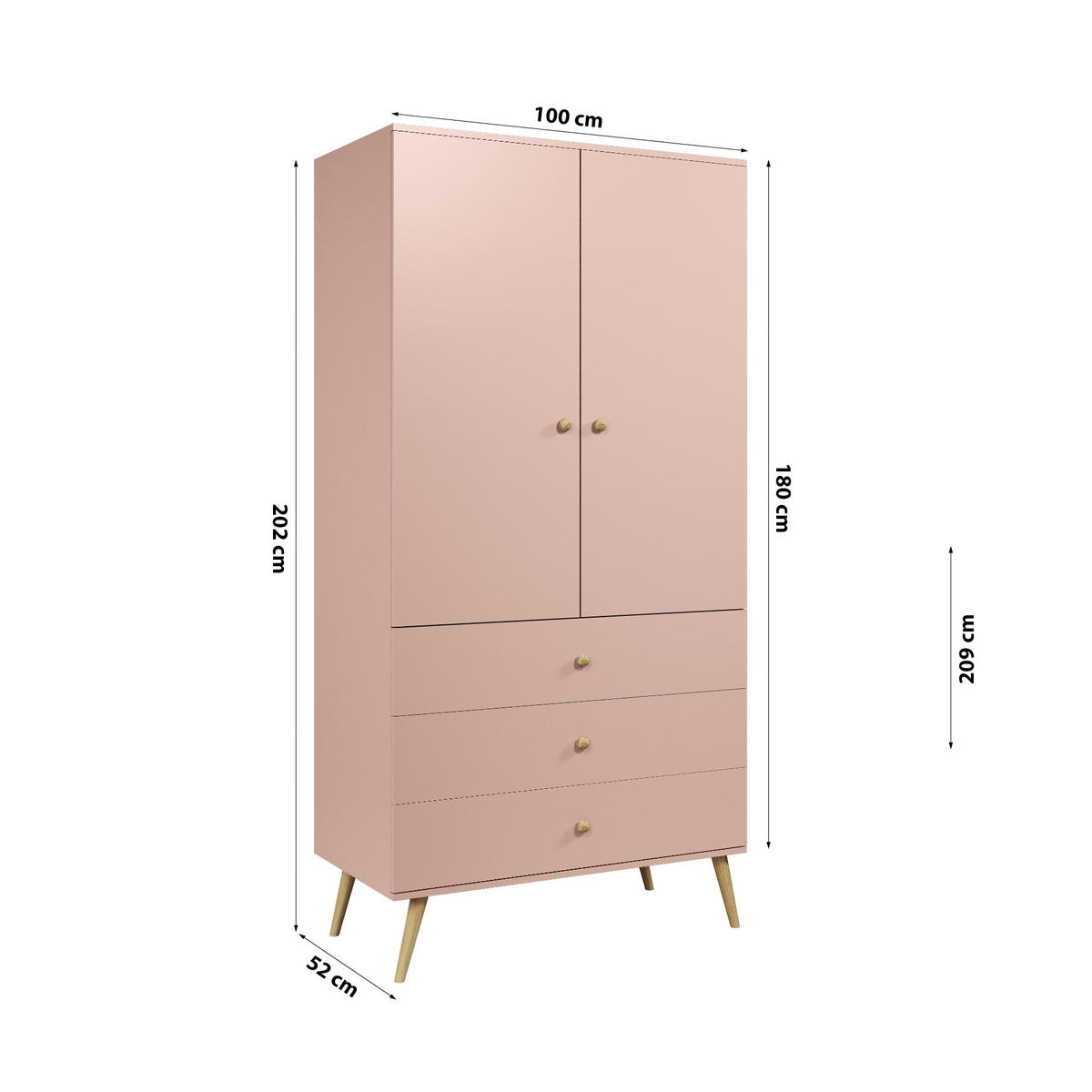 SCHRANK Kleiderschrank Monalin Natürliches Rosa - Pink, Holzwerkstoff (100/180/52cm) - Fedve