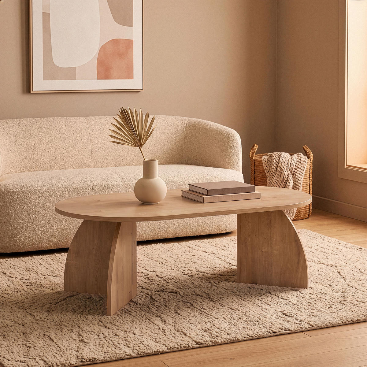 COUCHTISCH mit ovaler Tischplatte und geschwungenen Beinen 120/60/40 cm - Eichefarben, Holzwerkstoff (120/60/40cm) - Calicosy