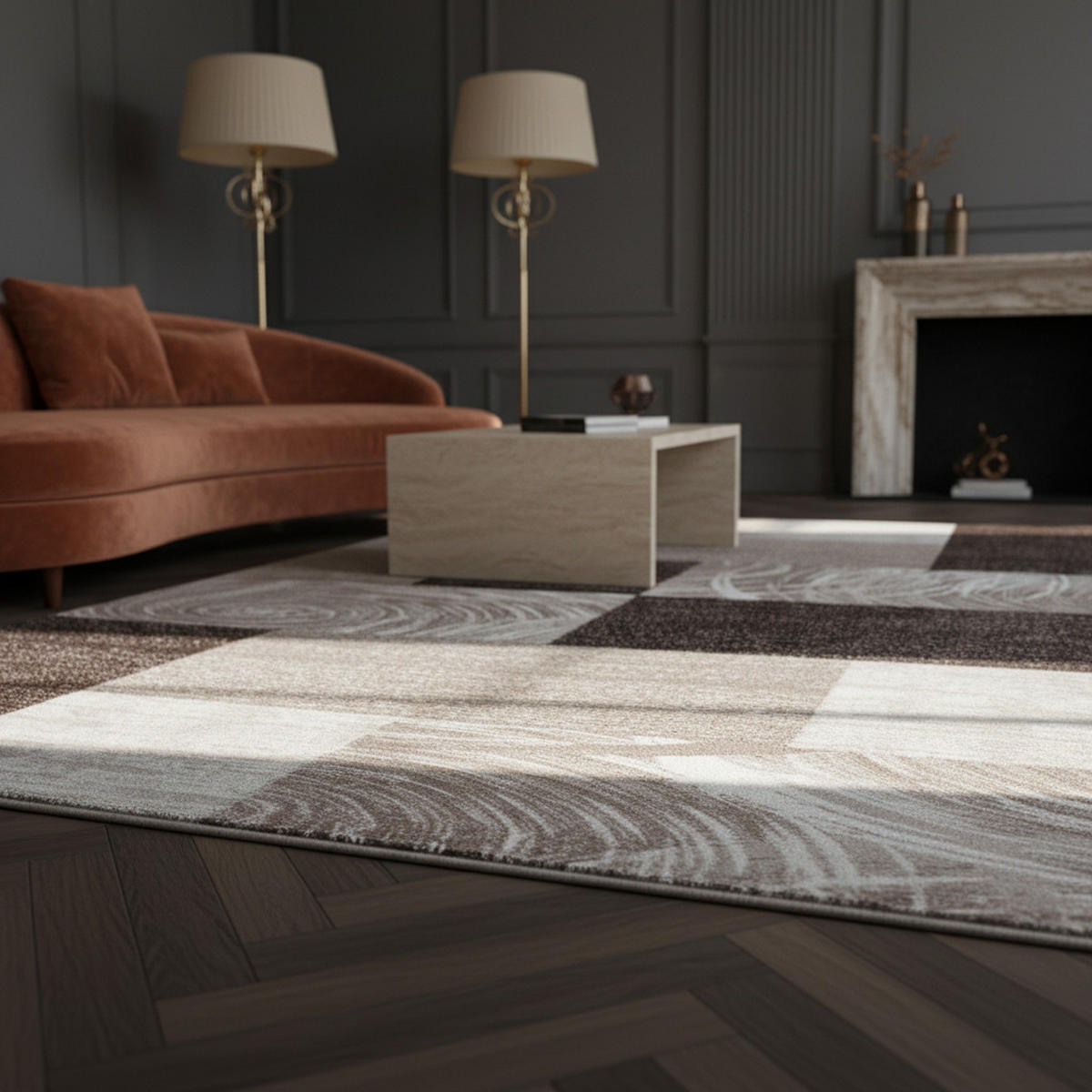 TEPPICH Handwäsche Kurzflor Abstrakte Karos Polypropylen Wohnzimmer Braun Rechteckig 280x370 - Braun, Textil (280/370cm) - KADIMA DESIGN