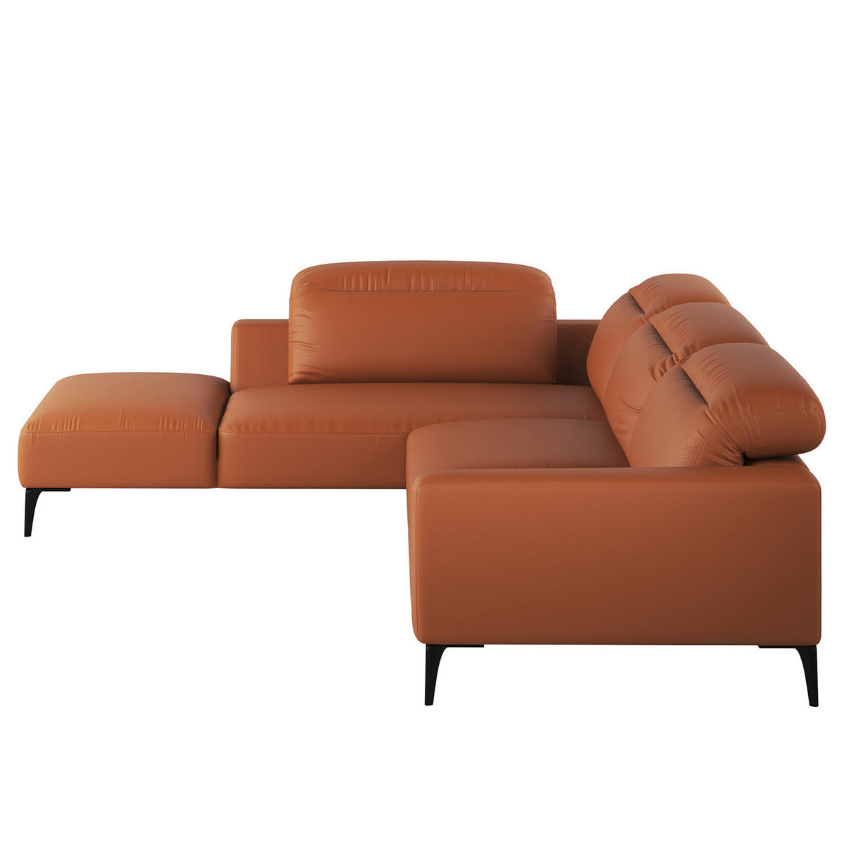 ECKSOFA mit Ottomane - Kastanienfarben/Schwarz, Leder/Metall (325/238cm) - home24