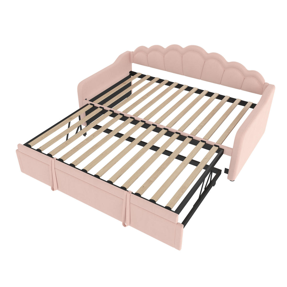 BETT 90/200 cm mit ausziehbarem Unterbett und LED in Rosa - Rosa, Textil (90/200cm) - BEAOK