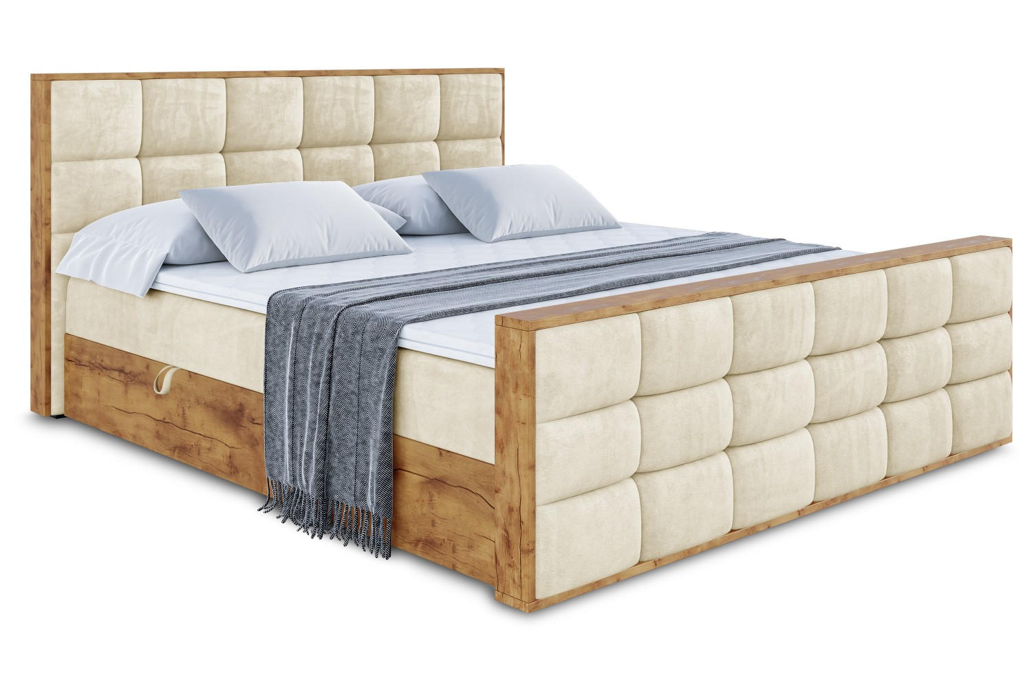 BOXBETT mit Matratze H3 und Lattenrost - LOLLI2-Z - 180x200 - Beige Monolith - Beige, Holzwerkstoff (180/200cm) - ALTDECOR