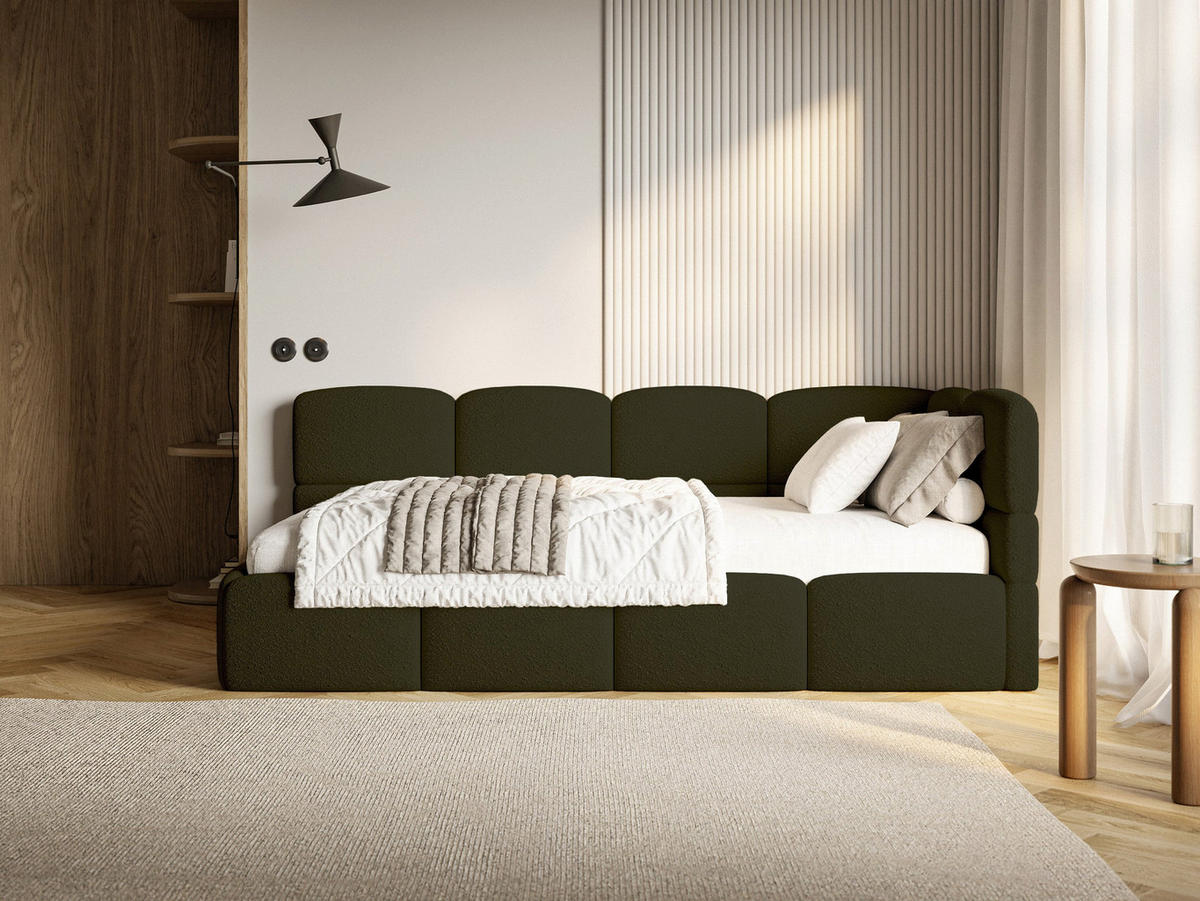 JUGENDBETT Cloudy Olivgrün 120 cm, Bouclé - Schwarz/Olivgrün, Kunststoff/Textil (120/200cm) - Selsey