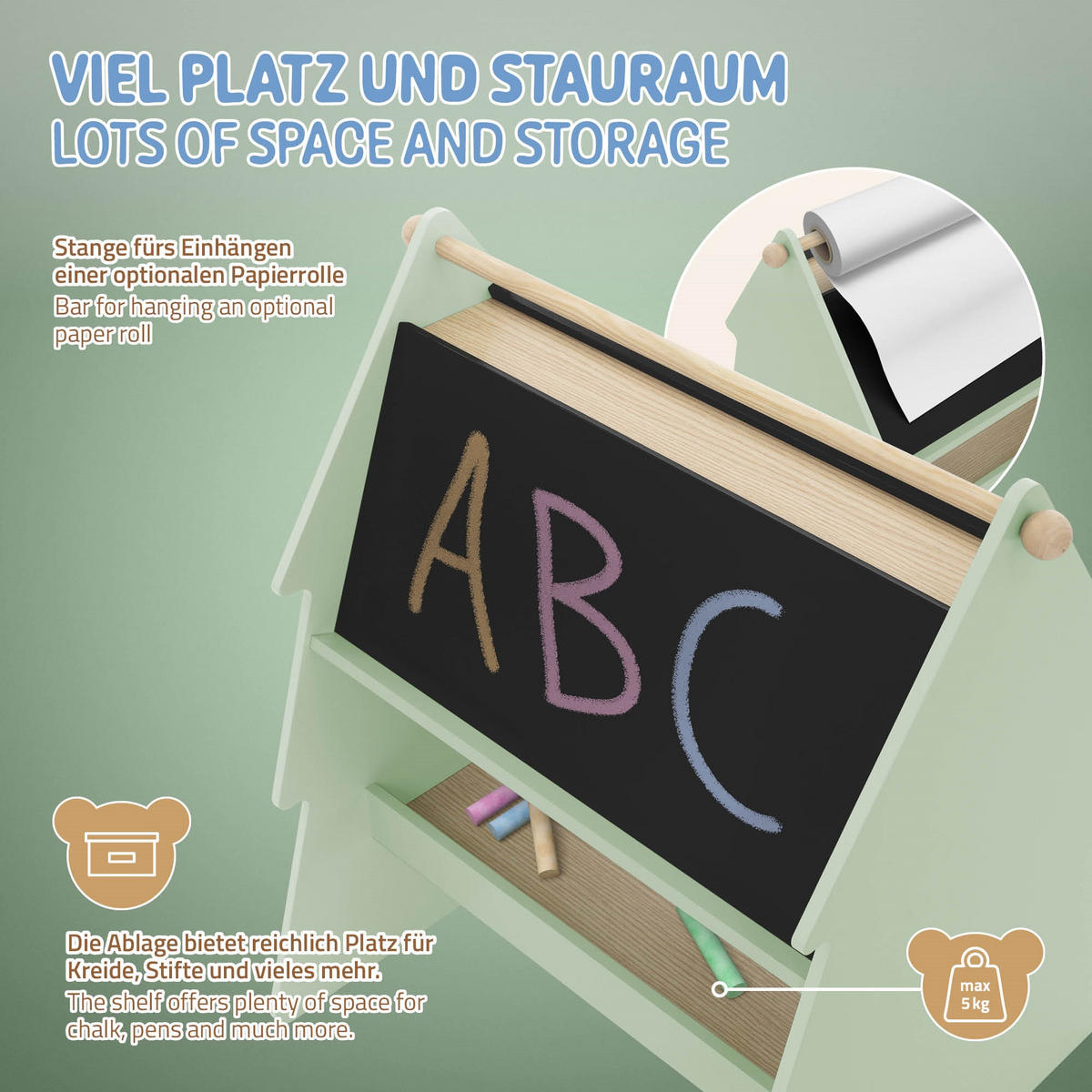 KREIDETAFEL Tanne, Grün/Natur - Naturfarben, Holz (68/79.5/60cm) - Joyz