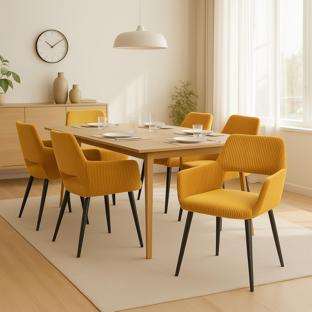 ARMLEHNSTUHL-SET 6 Stück in Eisen Cord - Gelb, Metall (56/78/56cm) - Meubles Cosy