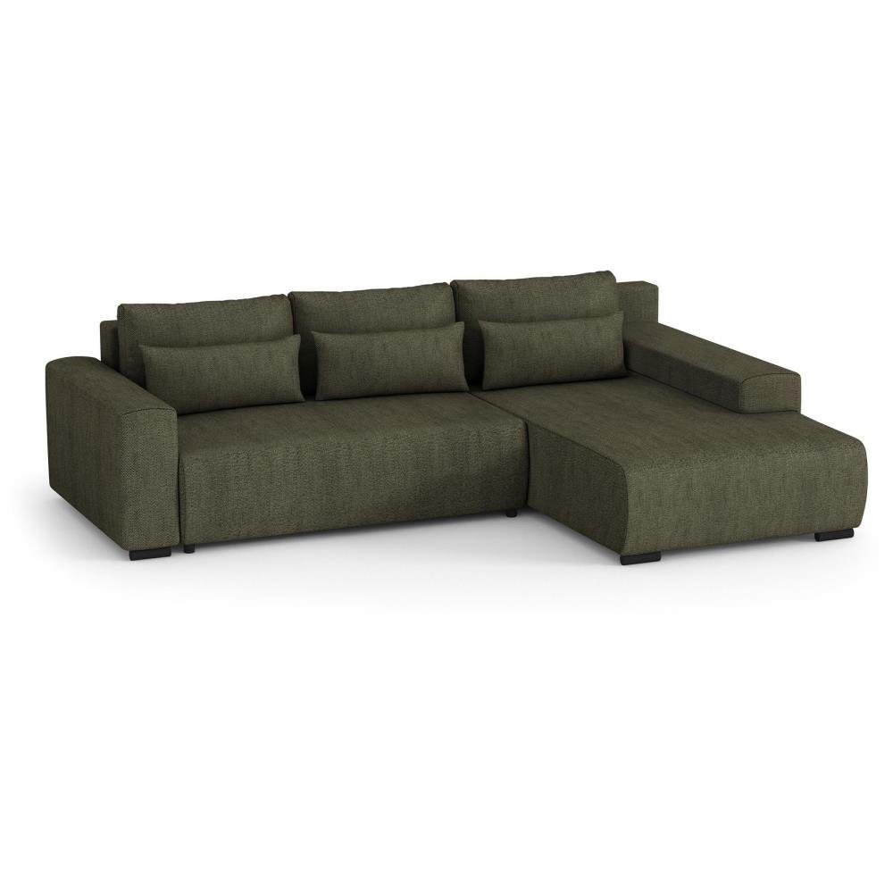 ECKSCHLAFSOFA Benny olivgrün rechts - Schwarz/Olivgrün, Kunststoff/Textil (271/185cm) - Beautysofa