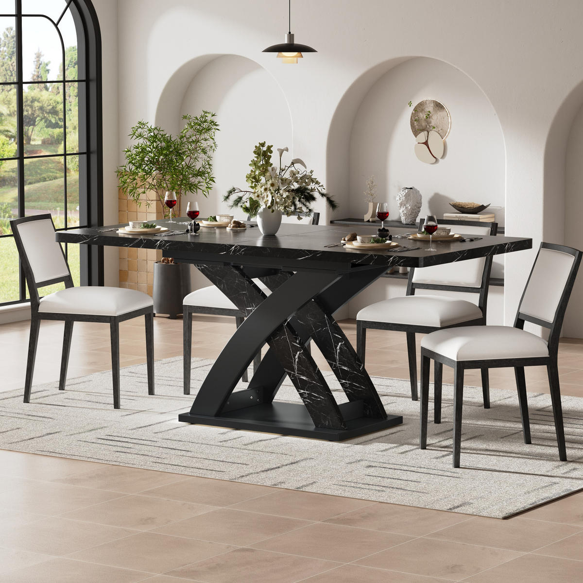 ESSTISCH 120-160/80/75 cm ausziehbar mit X-Gestell und verstellbaren Füßen, Schwarz - Schwarz, Holzwerkstoff (120/80/75cm) - Redom