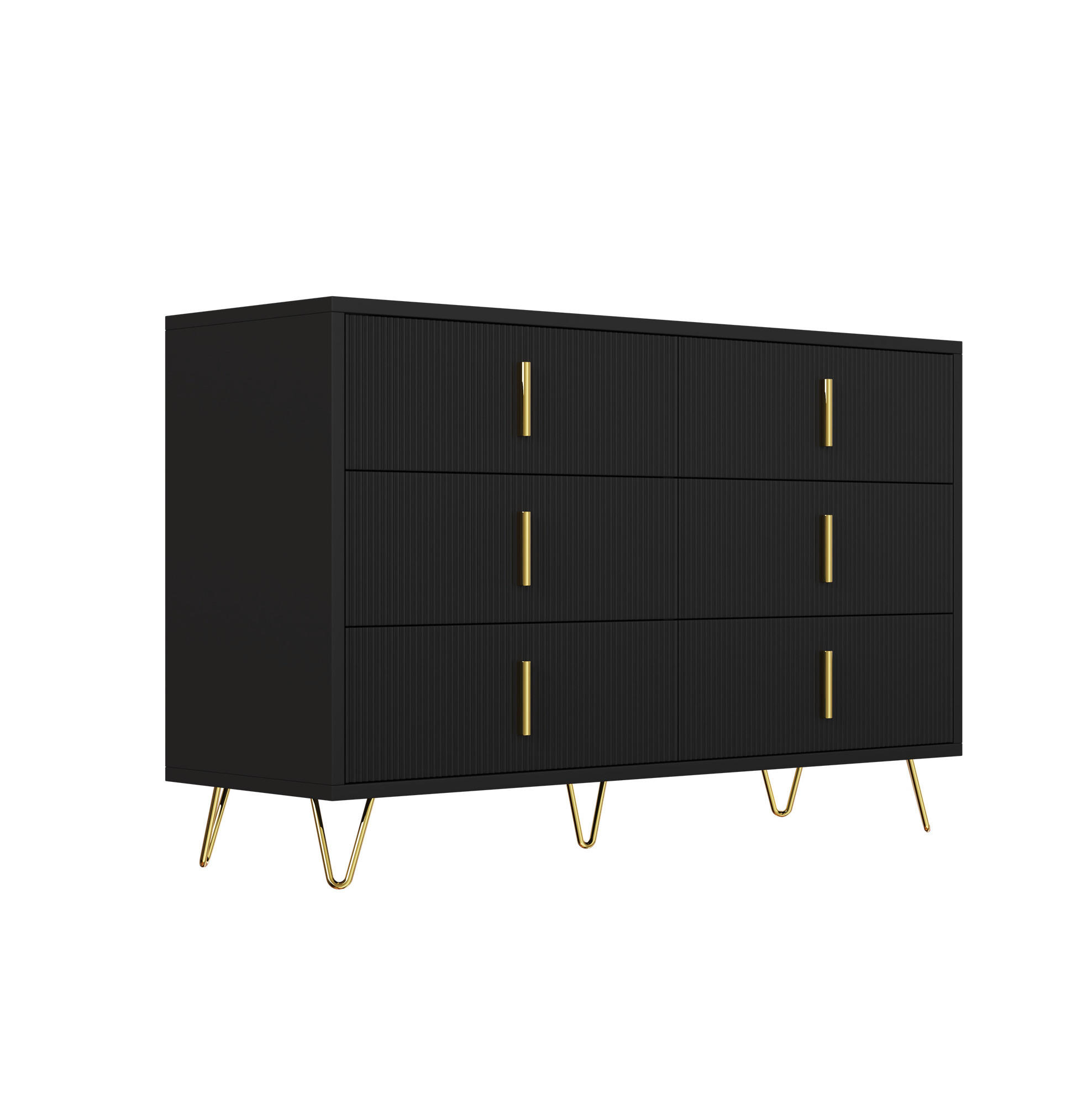 KOMMODE 120/40/77 cm in Schwarz/Gold mit 6 Schubladen - Schwarz, Holzwerkstoff (120/77/40cm) - Flora Grace
