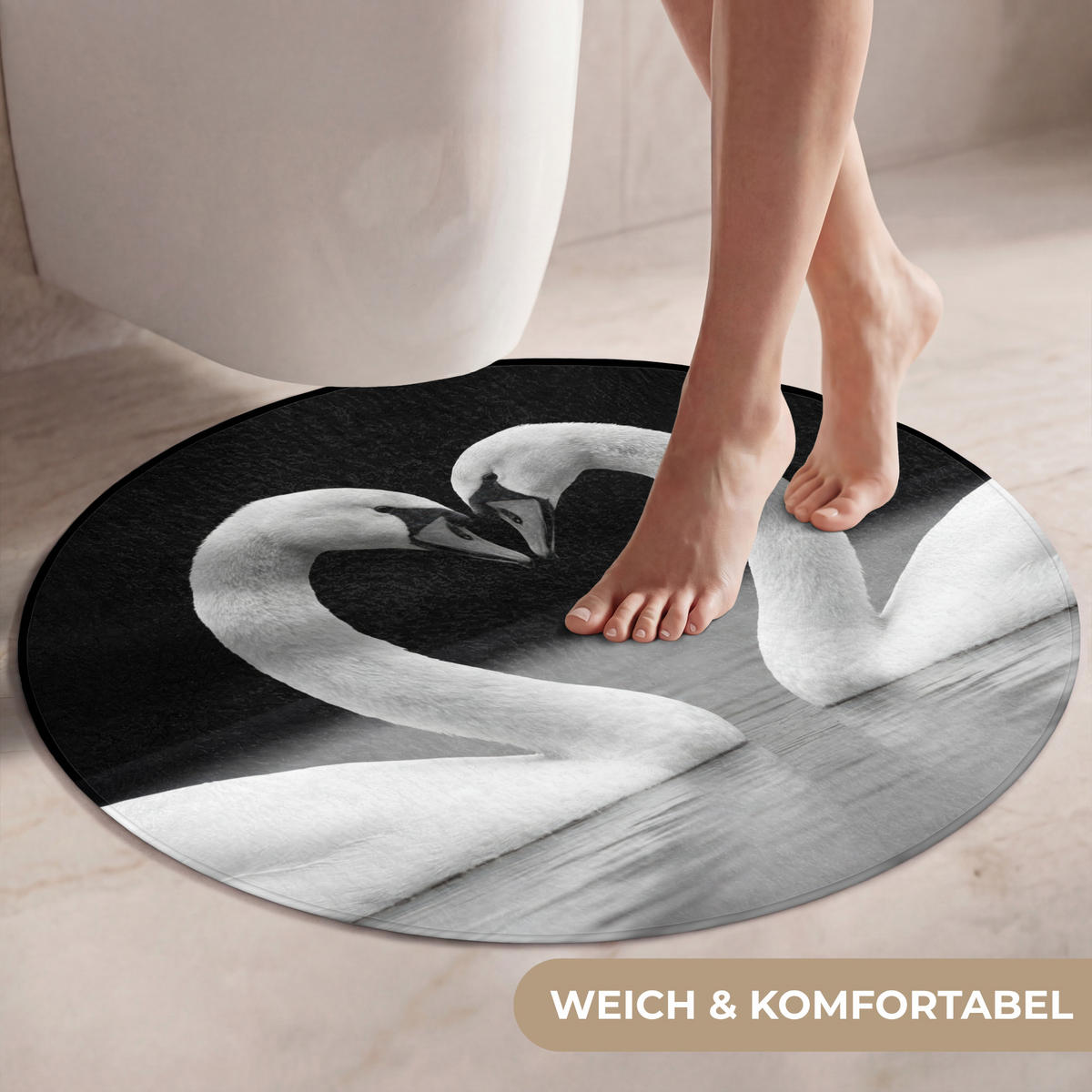 WC PŘEDLOŽKA Labutě - srdce - černá - bílá 70x70 cm - černá, textil/plast (70/1cm) - OnlyWow