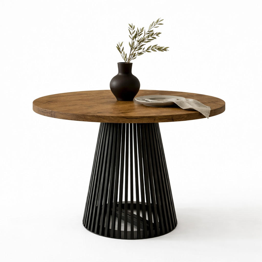 ESSTISCH runder ausziehbarer Tisch für Esszimmer DOVER 120 / 220 cm, Farbe: Eiche Lefkas / Schwarz - Dunkelbraun/Schwarz, Holz (220/120/77cm) - Dekori_Interiors