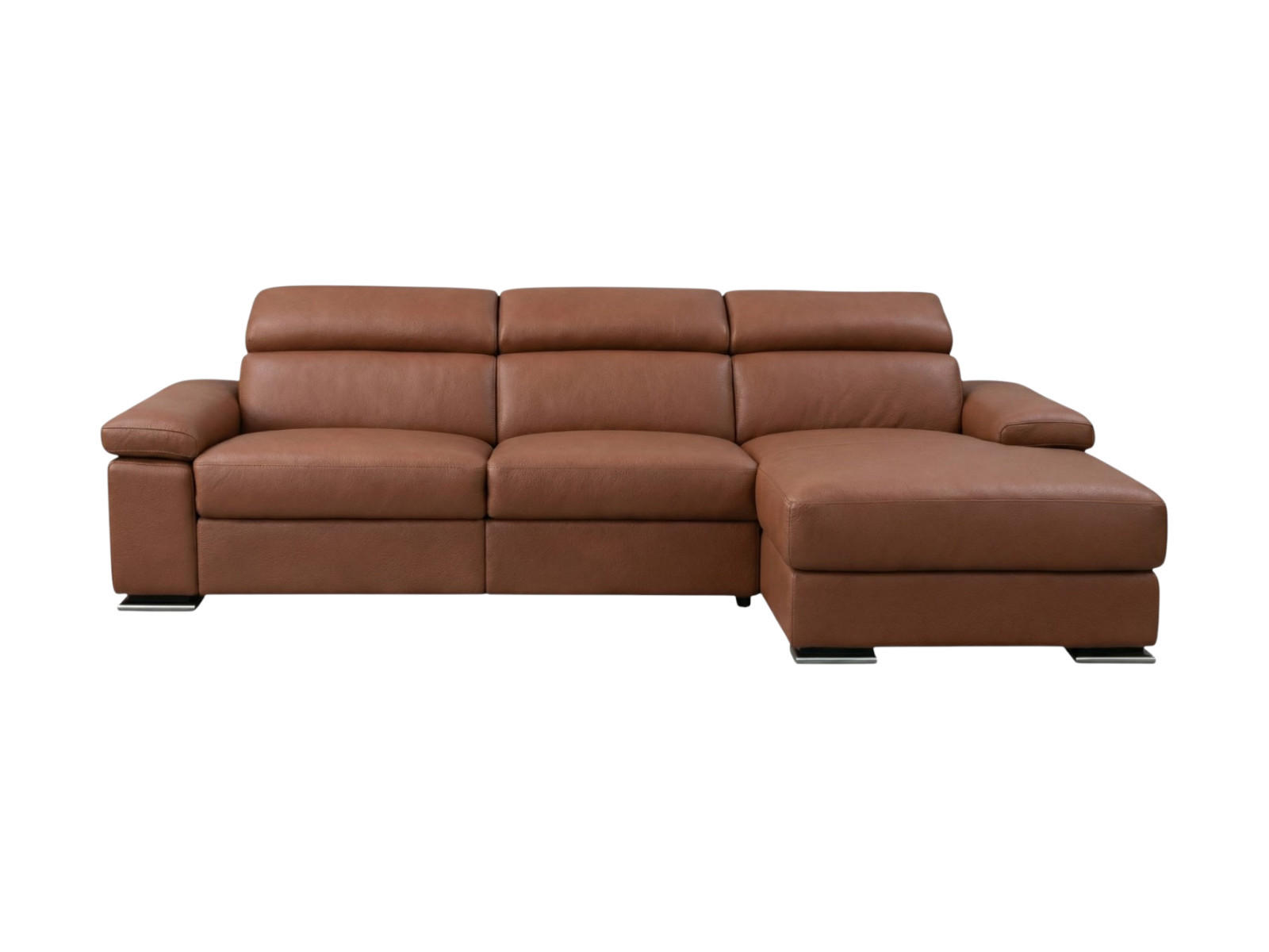 ECKSOFA Plutone Echtleder Cognacbraun - Cognac, Leder/Metall (165/286cm)