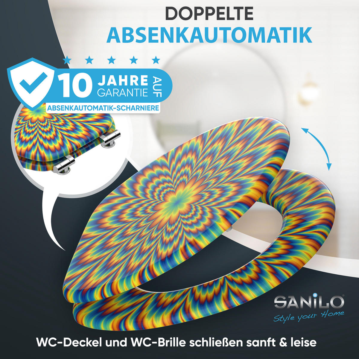 WC Sitz mit Absenkautomatik Illusion - Gelb, Holzwerkstoff (38/6/47cm) - Sanilo