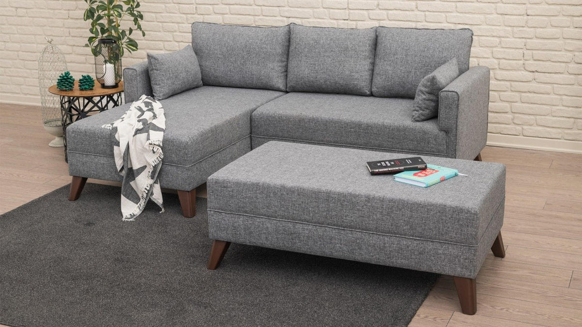 ECKSOFA mit Hocker als Schlaffläche, perfekt für kleine Räume - Walnussfarben/Braun, Holz/Kunststoff (205/140cm) - myHomelando