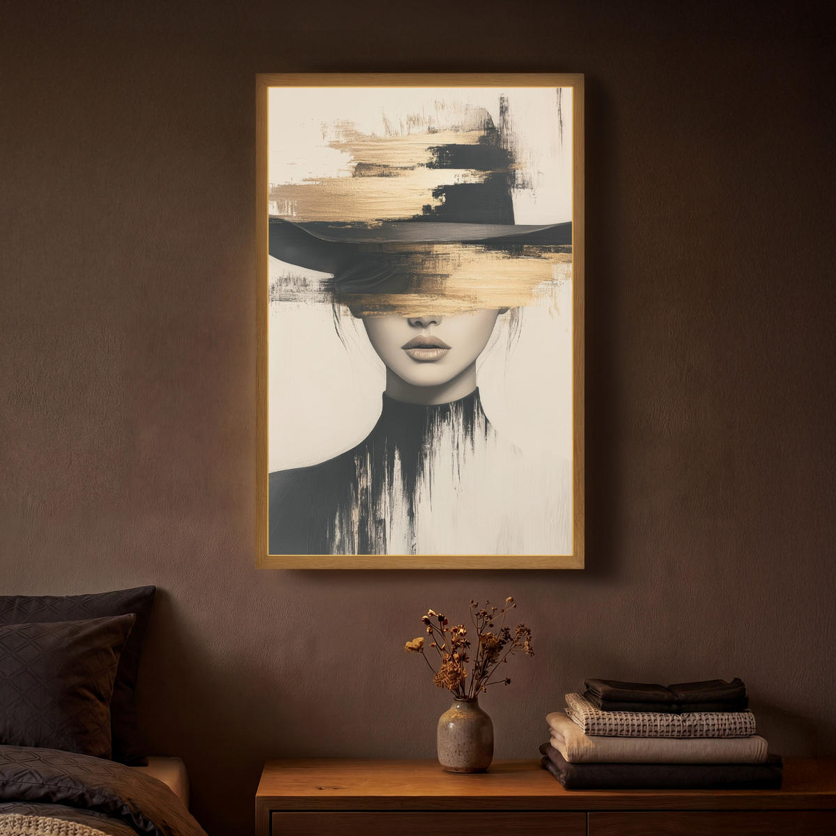 NÁSTĚNNÁ LAMPA S AKUMULÁTOREM Žena - klobouk - barva 40x60 cm - krémová, kompozitní dřevo (40/60/8cm) - OnlyWow