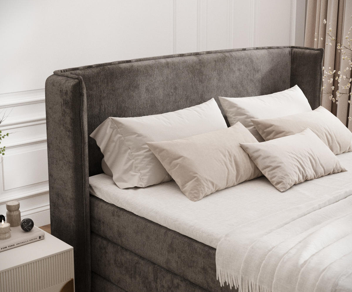 BOXSPRINGBETT Freeland Dunkebraun 180/200 cm mit Matratze und Topper - Dunkelbraun/Schwarz, Holz/Holzwerkstoff (180/200cm) - Maison de Reve