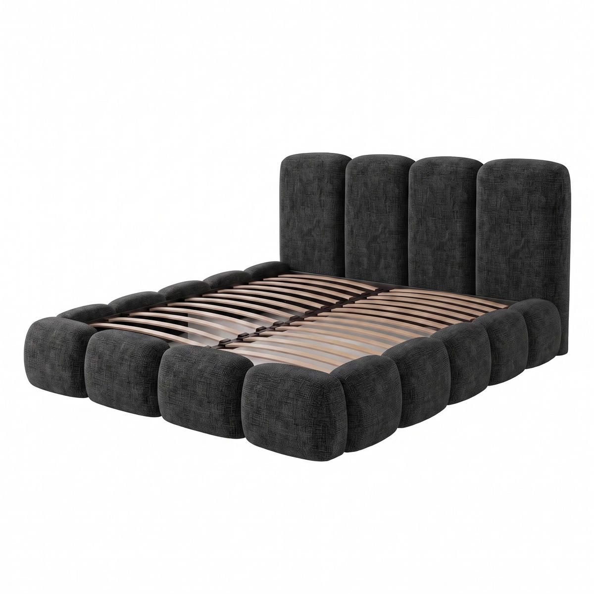 POLSTERBETT SUENO MAXI 180x200 cm in Schwarz, gepolstertes Kopfteil, Metalllattenrost, Bettkasten, Chenille-Stoff - Schwarz/Naturfarben, Holz/Textil (180/200cm) - Muffo