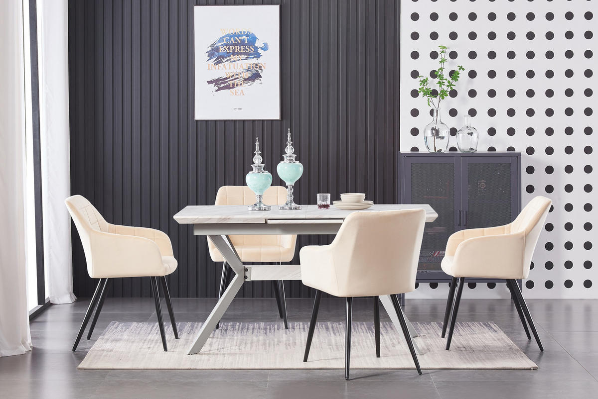 ESSZIMMERSTUHL Samt 6-teilig Creme - Weiß, Metall (55/82/59cm) - Life Interiors
