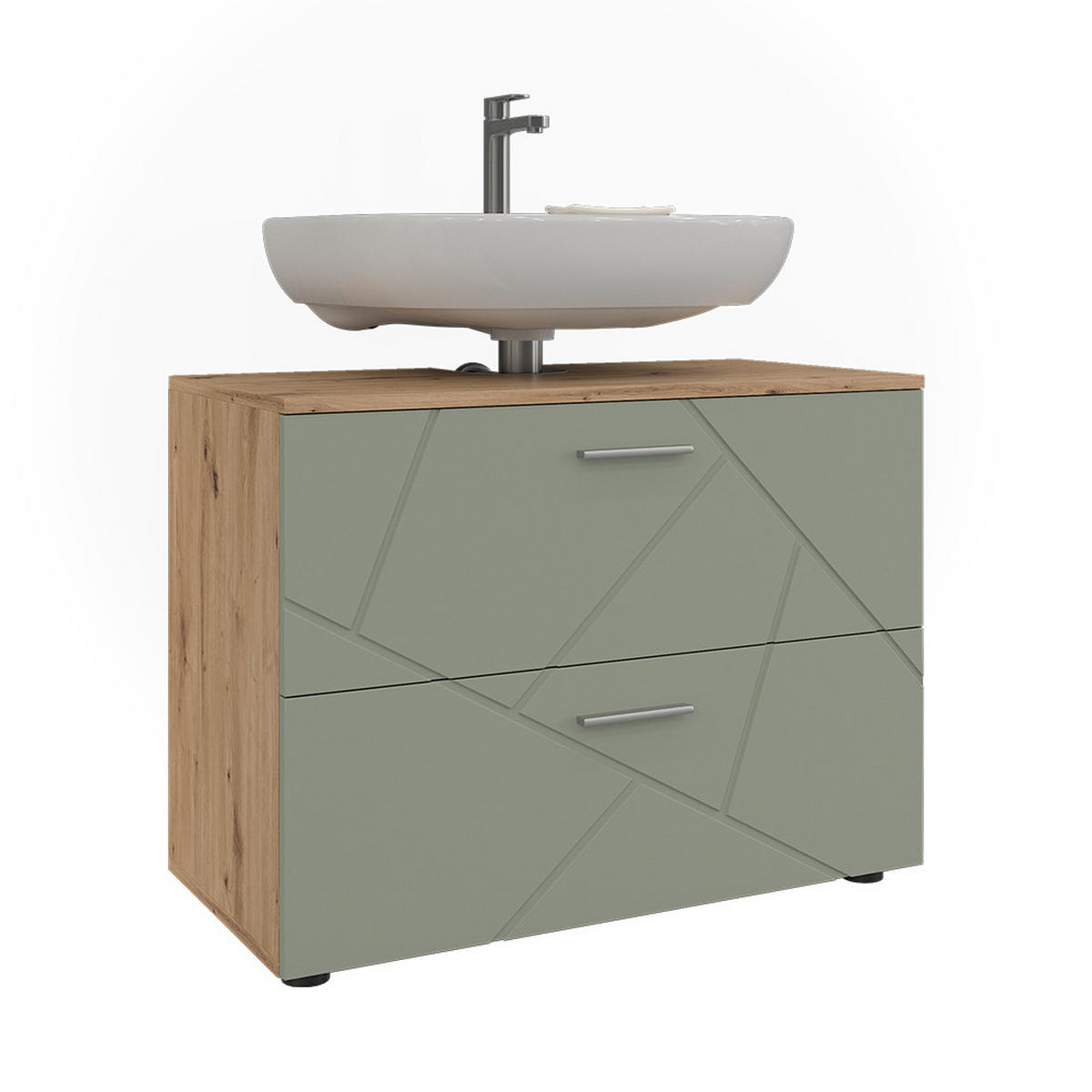 WASCHBECKENUNTERSCHRANK Irma Salbeigrün 80 x 58.6 cm mit Schubladen - Salbeigrün/Hellgrau, Holzwerkstoff (80/58.6/41cm) - Vicco