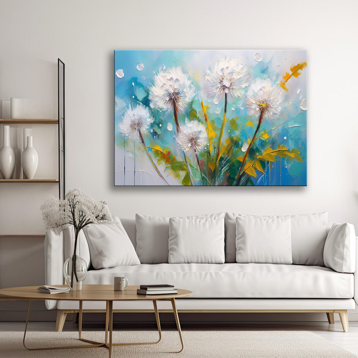 WANDBILD löwenzahn löwenzahnpflanzen türkis - Blau, Textil (60/40cm) - Feeby