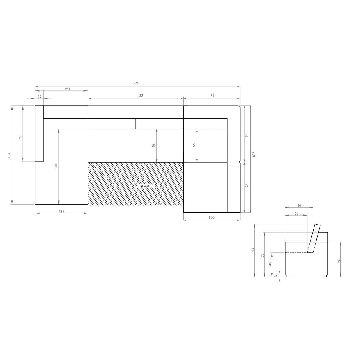WOHNLANDSCHAFT - Strukturstoff - Creme/Schwarz, Kunststoff/Textil (333/187cm) - home24