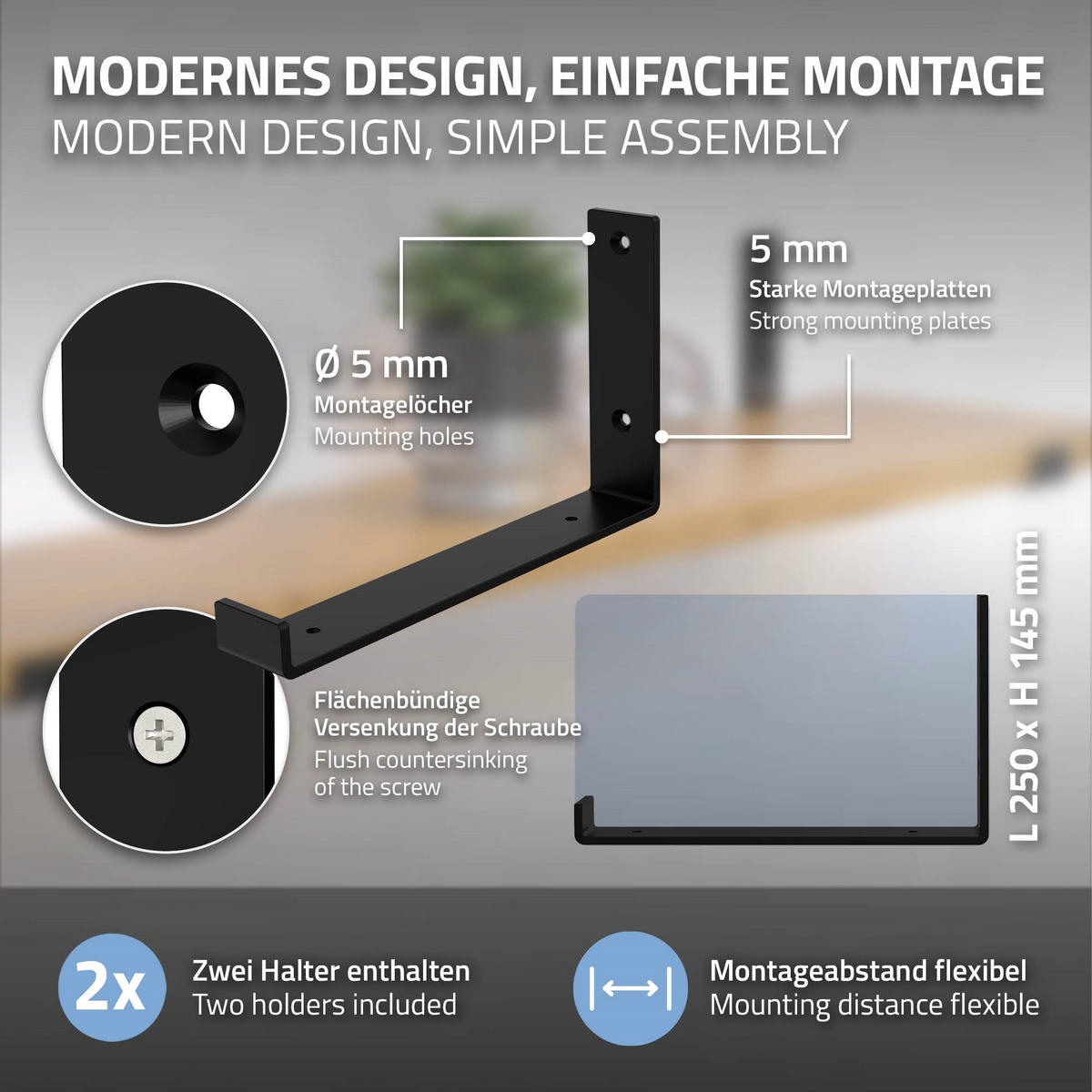 REGALHALTERUNG - Schwarz, Metall (14.5/4/26cm) - ML-DESIGN