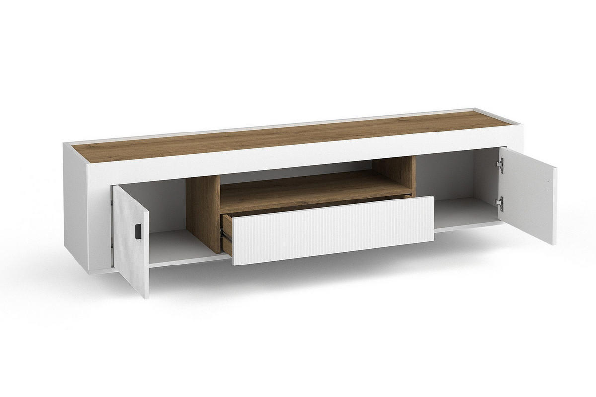 TV-LOWBOARD MONI 08 in Weiß / Eiche Whiskey matt 177/52/40 cm - Weiß, Holzwerkstoff (177/52/40cm) - Deine Möbel 24