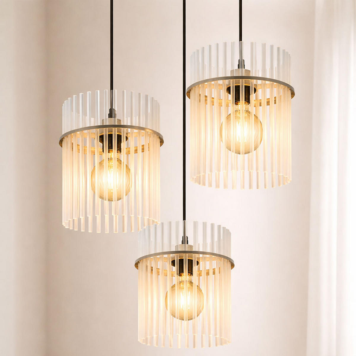 HÄNGELEUCHTE Gorley Metall/Glas Beige, höhenverstellbar - Beige, Glas (47/47/140cm) - Globo Lighting