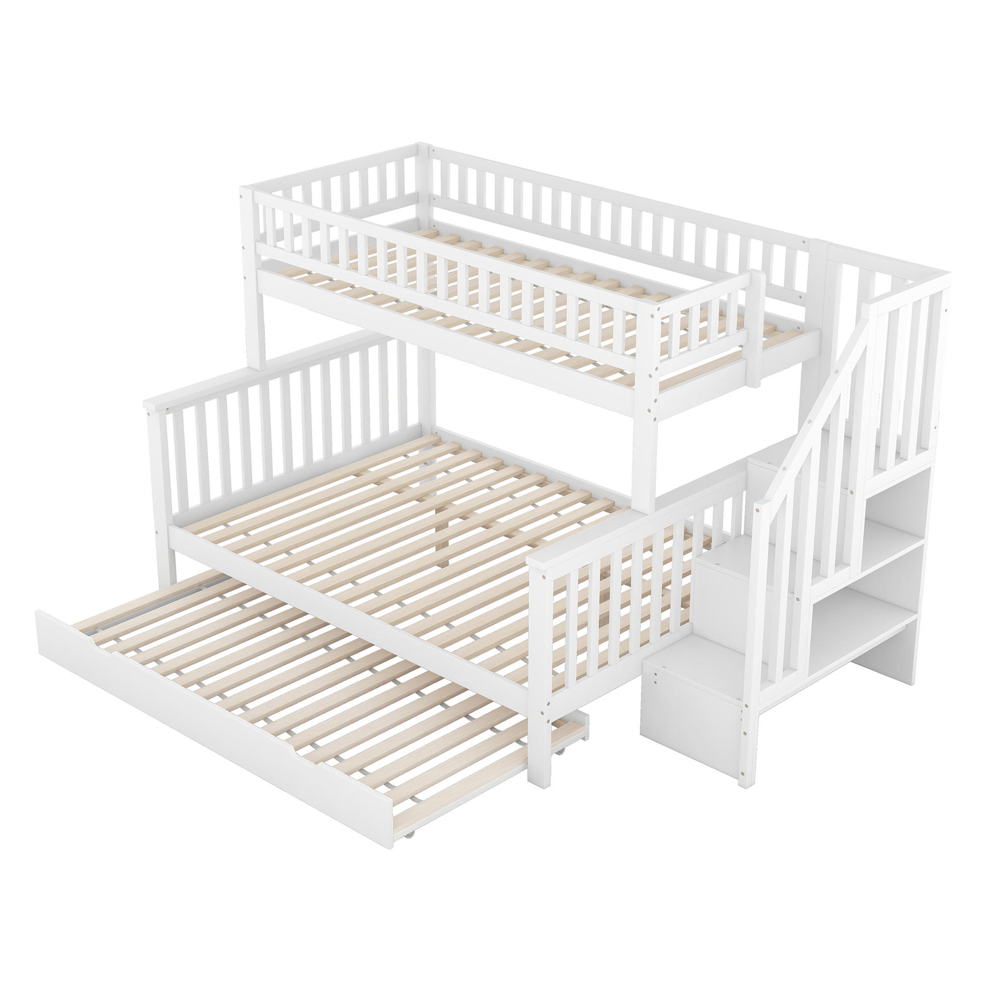 ETAGENBETT aus Kiefernholz 90x200/140x200 cm in Weiß mit Ausziehbett & Stauraum - Weiß, Holz (90/200cm) - Modfu